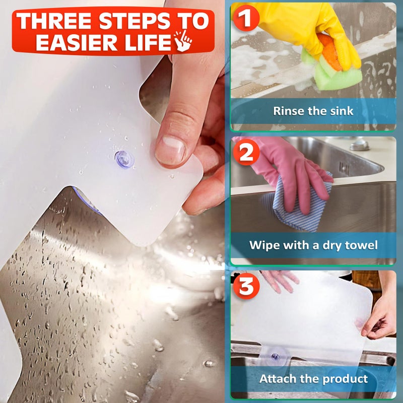 VIKROM 3 Pcs Sink Splash Guard Suction Cup - 9.7x11" Splash Guard Sink Splatter Screen Set, Long-Lasting and Easy to Clean Dishwashing Accessories for Kitchen, Durable, Lightweight, and Easy to Use - Image 5